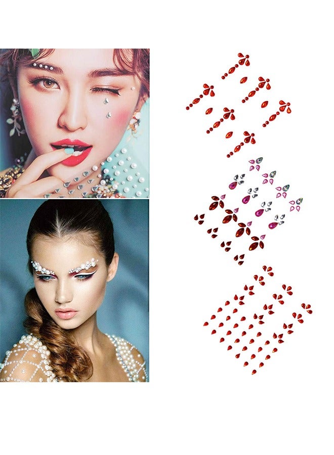Single Adhesive DIY Eyebrow Stickers, Forehead Face Rhinestone Stickers, Adhesive Acrylic Stickers, Diamond Face Gems, Mermaid Face Jewelry Stickers, Face Rhinestone Gem Crystals Suitable For  Festival Music Carnival Party Makeup (3 sets) - Image 1