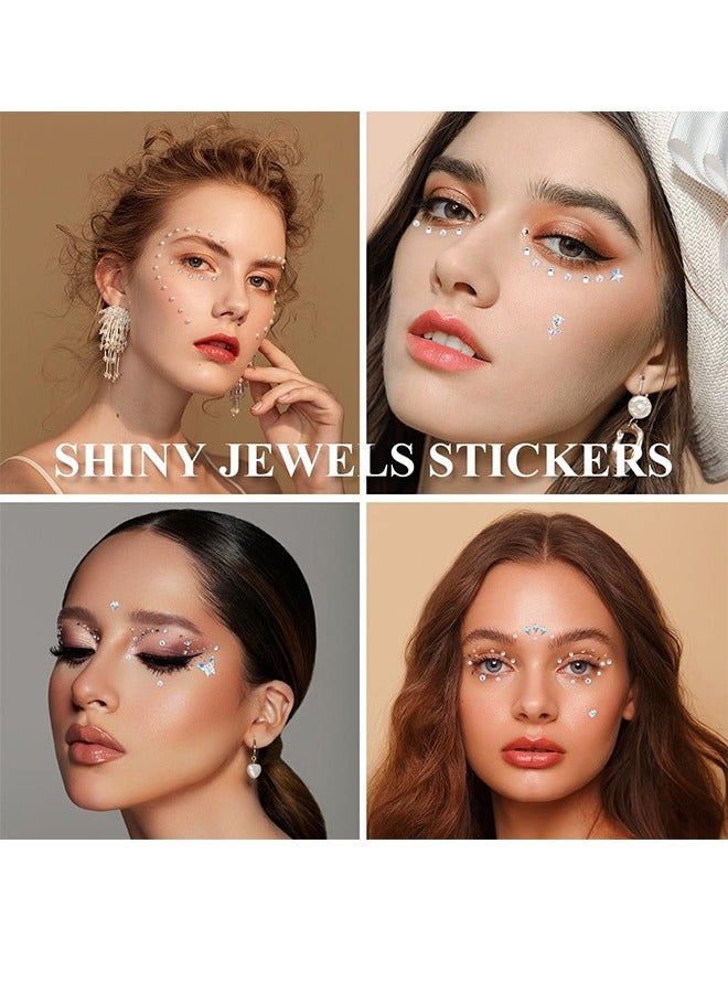 Single Adhesive DIY Eyebrow Stickers, Forehead Face Rhinestone Stickers, Adhesive Acrylic Stickers, Diamond Face Gems, Mermaid Face Jewelry Stickers, Face Rhinestone Gem Crystals Suitable For  Festival Music Carnival Party Makeup (3 sets) - Image 2