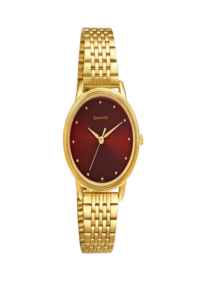 Sonata Gold Edit Maroon Dial Gold Stainless Steel Strap Watch for Women - NT8175YM03 - Image 1