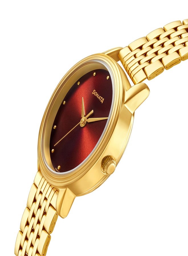 Sonata Gold Edit Maroon Dial Gold Stainless Steel Strap Watch for Women - NT8175YM03 - Image 4