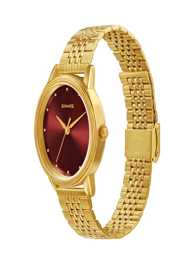 Sonata Gold Edit Maroon Dial Gold Stainless Steel Strap Watch for Women - NT8175YM03 - Image 3