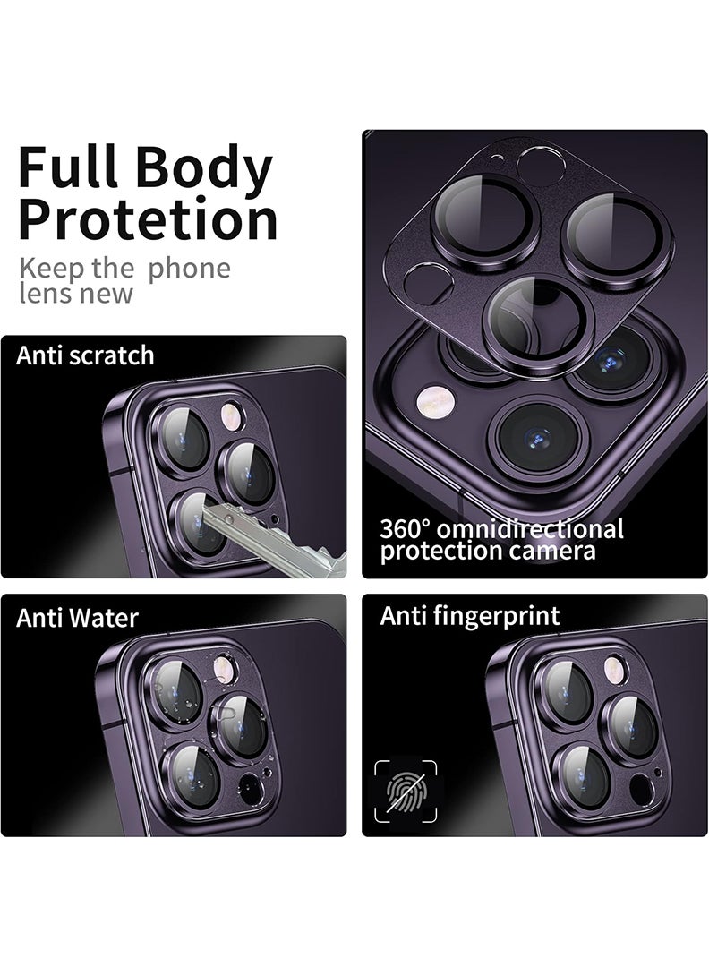 Theodor iPhone 14 Pro Max/ 14 Pro  Camera Lens Protector With 9H Tempered Glass Camera Ring Anti Scratch Metal Plate [Drop Protection], Case Friendly Camera Cover, Deep Purple  - Image 3