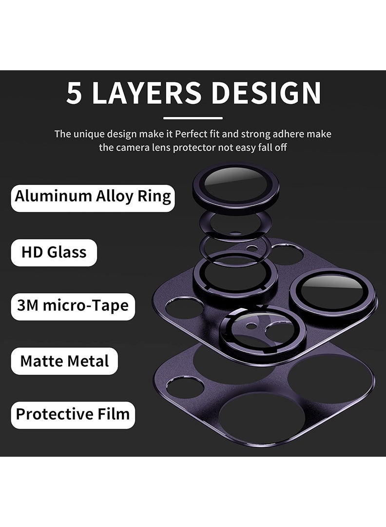 Theodor iPhone 14 Pro Max/ 14 Pro  Camera Lens Protector With 9H Tempered Glass Camera Ring Anti Scratch Metal Plate [Drop Protection], Case Friendly Camera Cover, Deep Purple  - Image 4