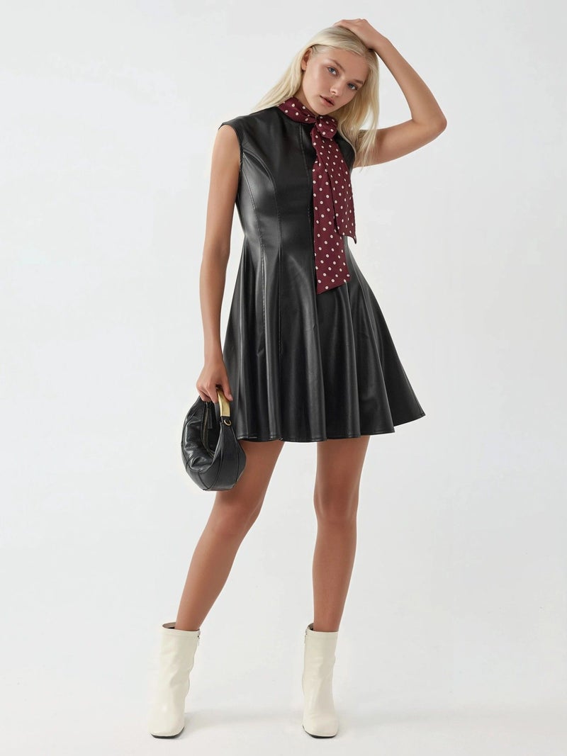 BUSEM Faux Leather Fitted Mini Dress with Zipper - Image 5