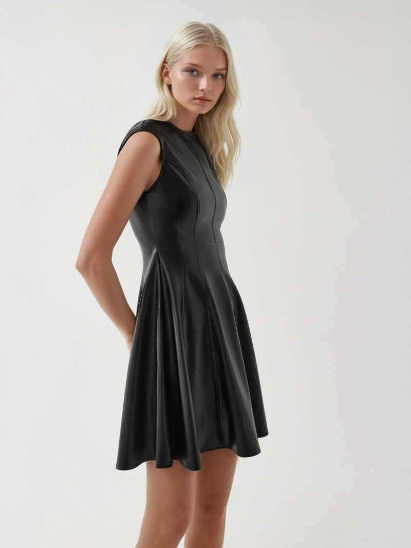 BUSEM Faux Leather Fitted Mini Dress with Zipper - Image 4