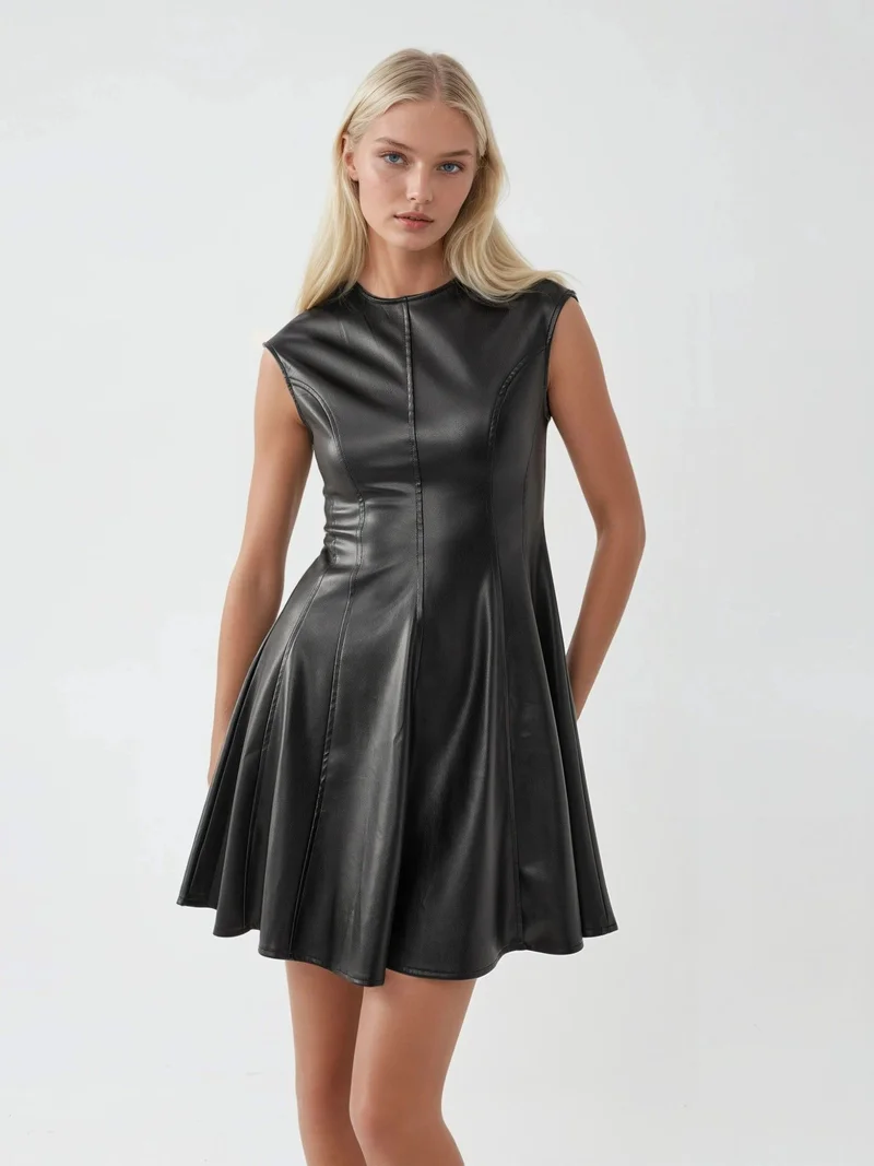 بوسيم BUSEM Faux Leather Fitted Mini Dress with Zipper