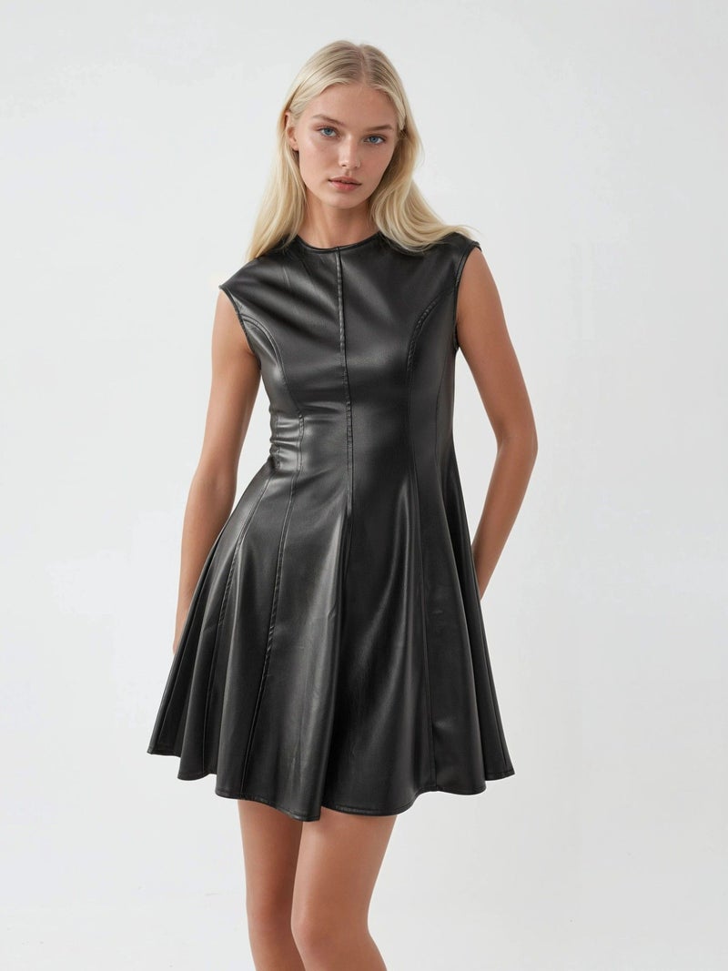 BUSEM Faux Leather Fitted Mini Dress with Zipper - Image 1
