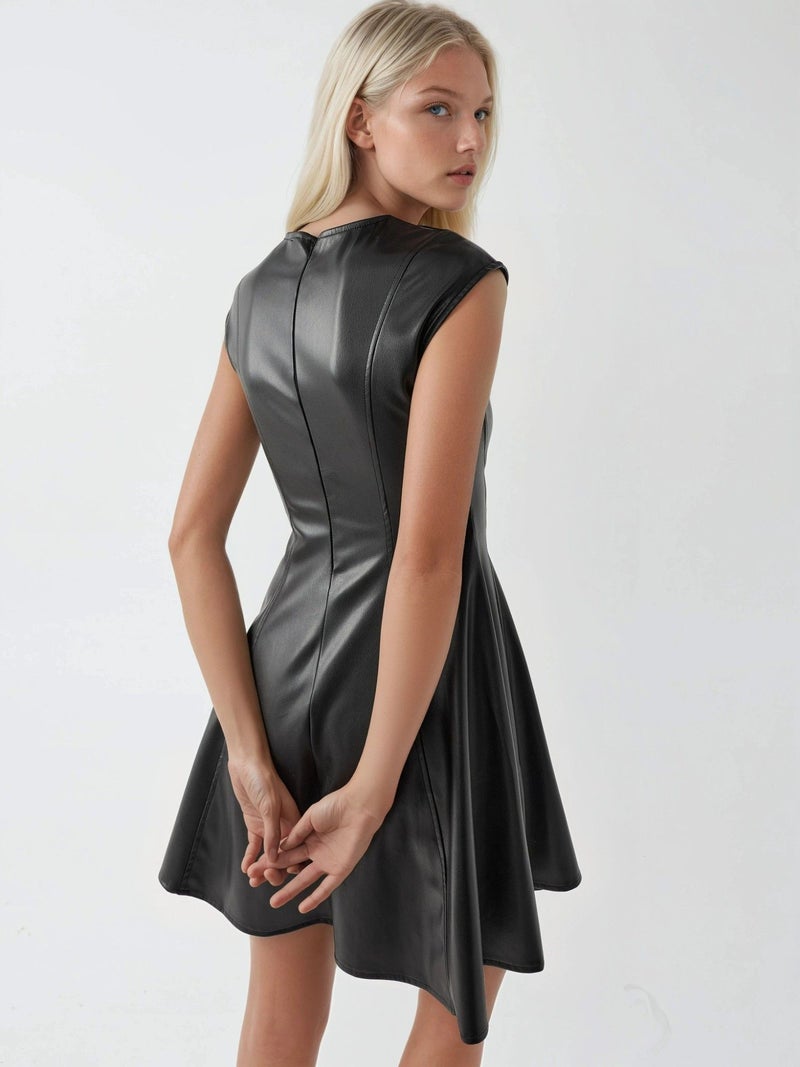 BUSEM Faux Leather Fitted Mini Dress with Zipper - Image 3