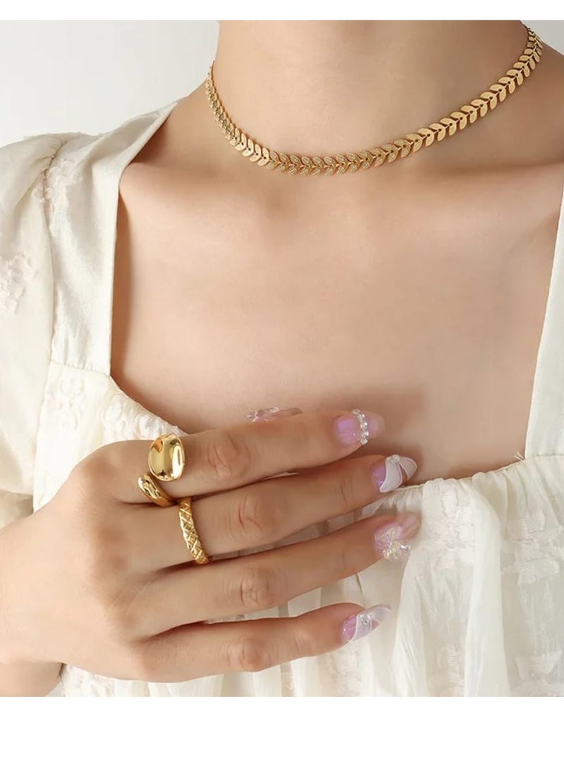 Luxuria 18K Gold Plated Stainless Steel Fashion Thin Wheat Leaf Fishbone Pendant Necklace for Women Girls Hypoallergenic Gifts - Image 3