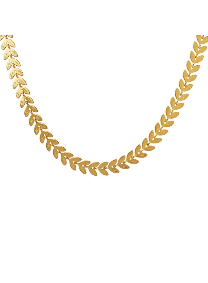 Luxuria 18K Gold Plated Stainless Steel Fashion Thin Wheat Leaf Fishbone Pendant Necklace for Women Girls Hypoallergenic Gifts - Image 1