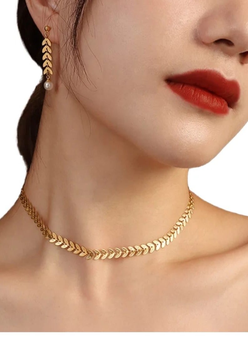 Luxuria 18K Gold Plated Stainless Steel Fashion Thin Wheat Leaf Fishbone Pendant Necklace for Women Girls Hypoallergenic Gifts - Image 2