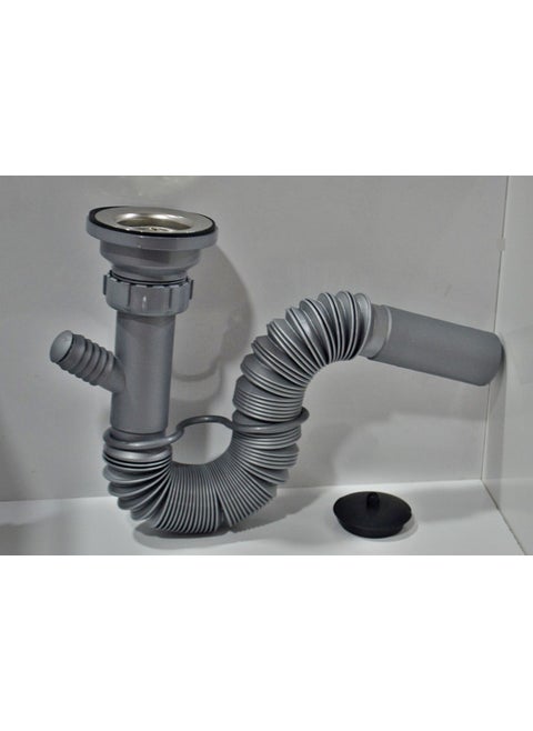 YT52 Double Outlet Forked-Machine Outlet Sink Drain Siphon Gray Color-With Odor Preventive Plug
