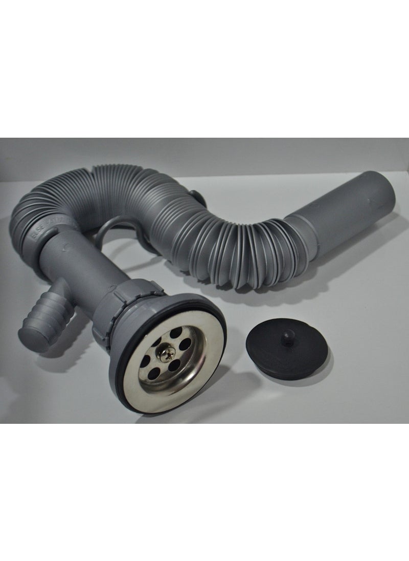 Yapıtaşı - YT52 Double Outlet Forked-Machine Outlet Sink Drain Siphon Gray Color-With Odor Preventive Plug - Image 1