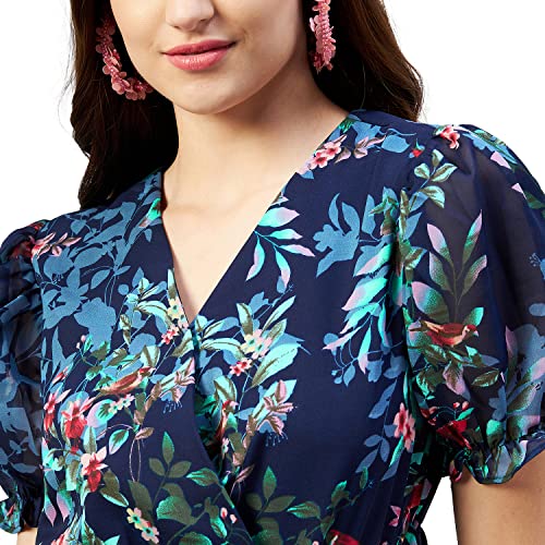 Rare Women Casual A-Line Navy Blue Colour Knee Length Floral Dress,Medium - Image 5