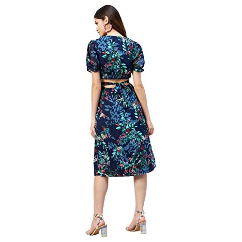 Rare Women Casual A-Line Navy Blue Colour Knee Length Floral Dress,Medium - Image 4