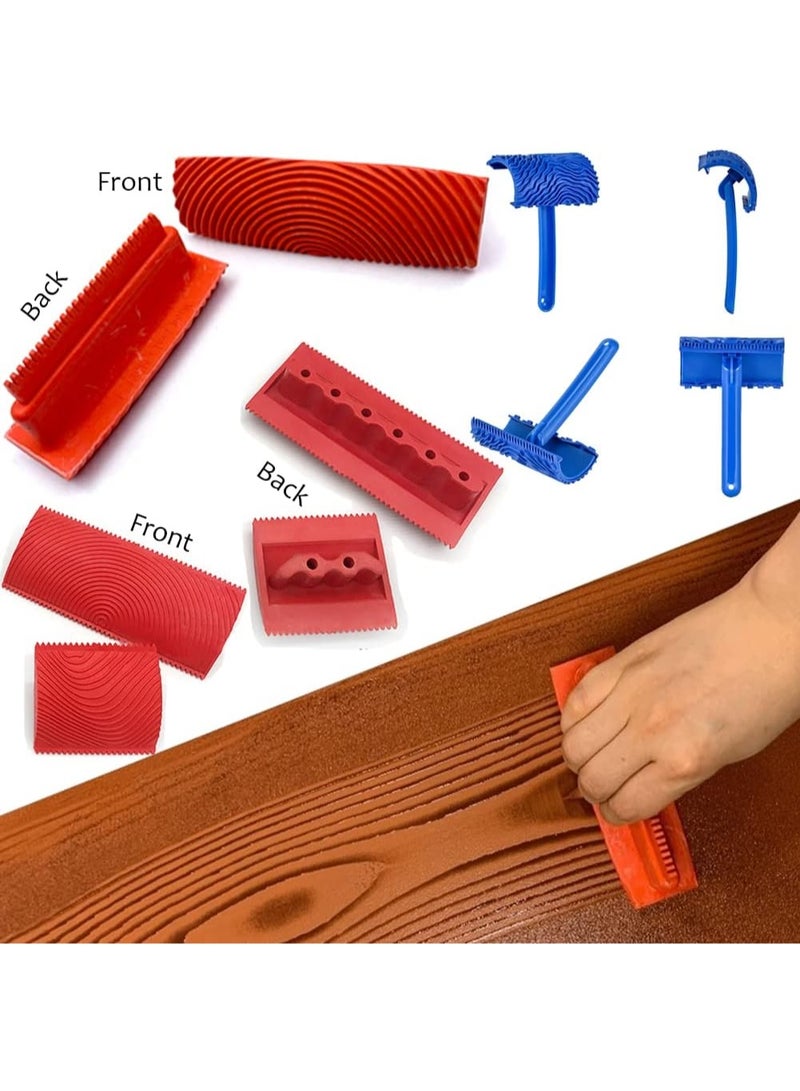 XDONEF Wood Graining Tool Set, 6pcs 7" Fake Wood Grain Roller Painting Tool with Handle DIY Rubber Graining Tool Paint Look Like Wood for Wall Room Art Paint Decoration - Image 2