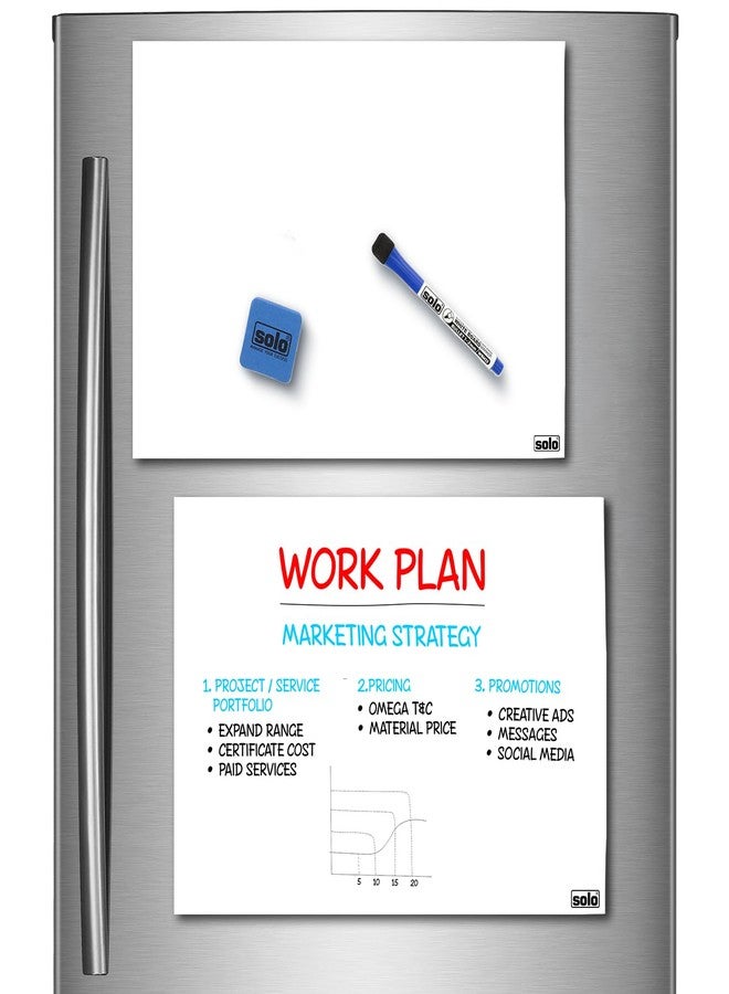 SOLO A4 Magnetic Whiteboard (8.3x11.7 inch) Pack of 2 | Restickable Reusable Writing Board with 2 Markers & Duster | Dry Erase Board for Home, Office & School - Image 1