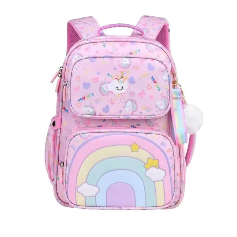 Waterproof Nylon Backpack 37x28x15cm Purple Water-Repellent Fabric - Lightweight 550g-650g Spine Protection Kids Backpack with Unicorn Rainbow Design for Children - Image 4