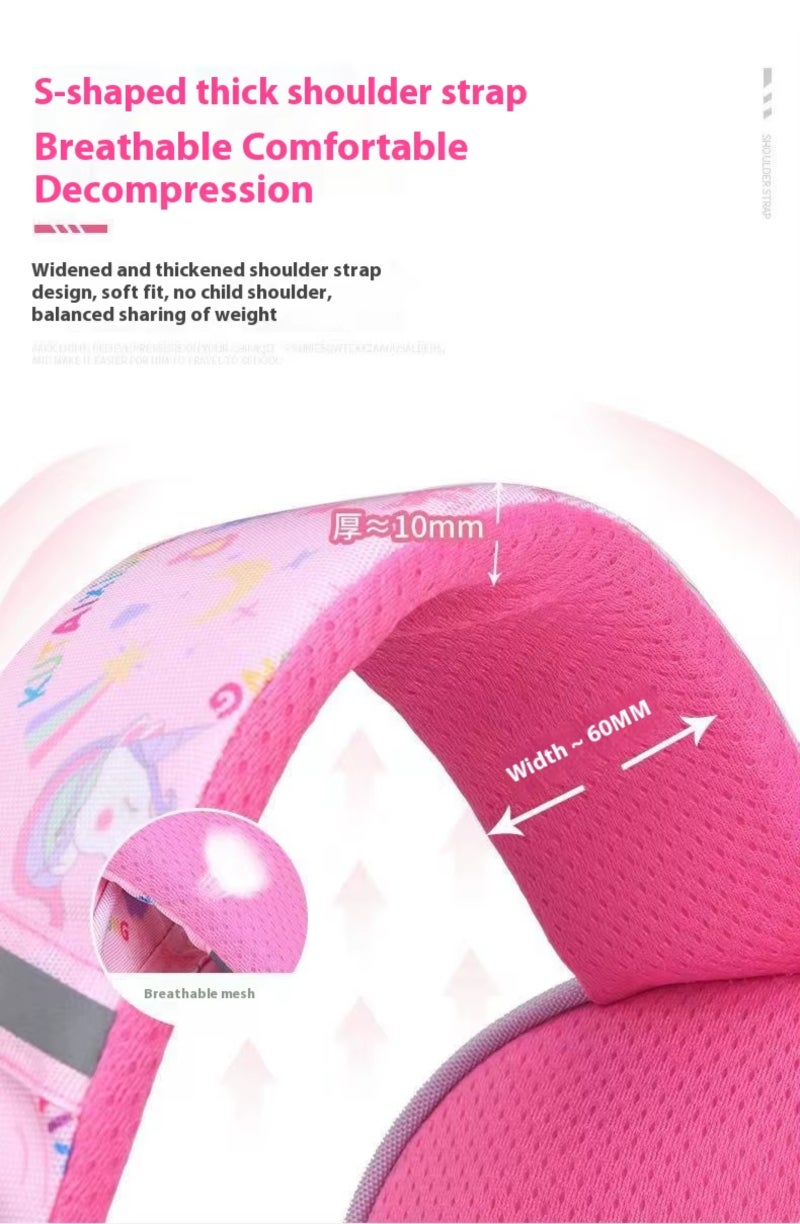 Waterproof Nylon Backpack 37x28x15cm Purple Water-Repellent Fabric - Lightweight 550g-650g Spine Protection Kids Backpack with Unicorn Rainbow Design for Children - Image 2