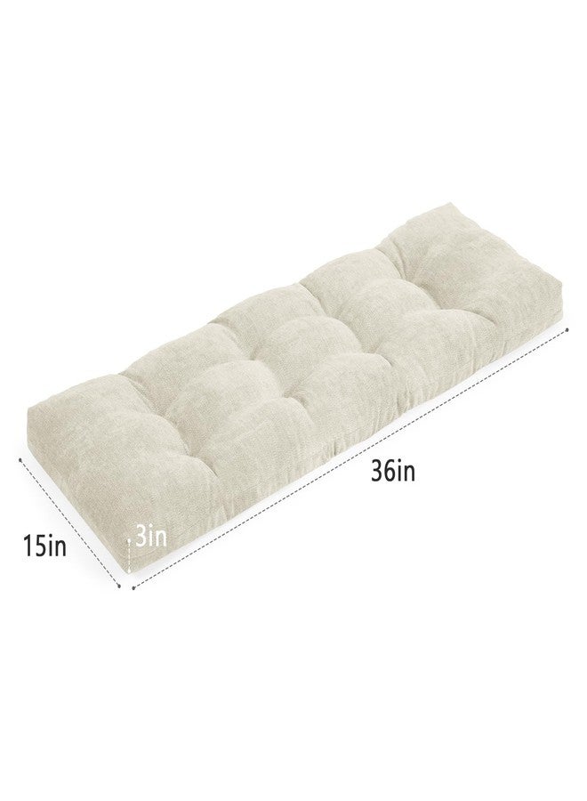 BAIBU وسادة مقعد بنش بايبو 36 بوصة، تصميم براءة اختراع بطبقتين من رغوة الذاكرة، وسادة مقعد مستطيلة داخلية وخارجية، وسادة مقعد مستطيلة قياسية غير قابلة للانزلاق مع أربطة، 36x15x3 بوصة، بيج - Image 3
