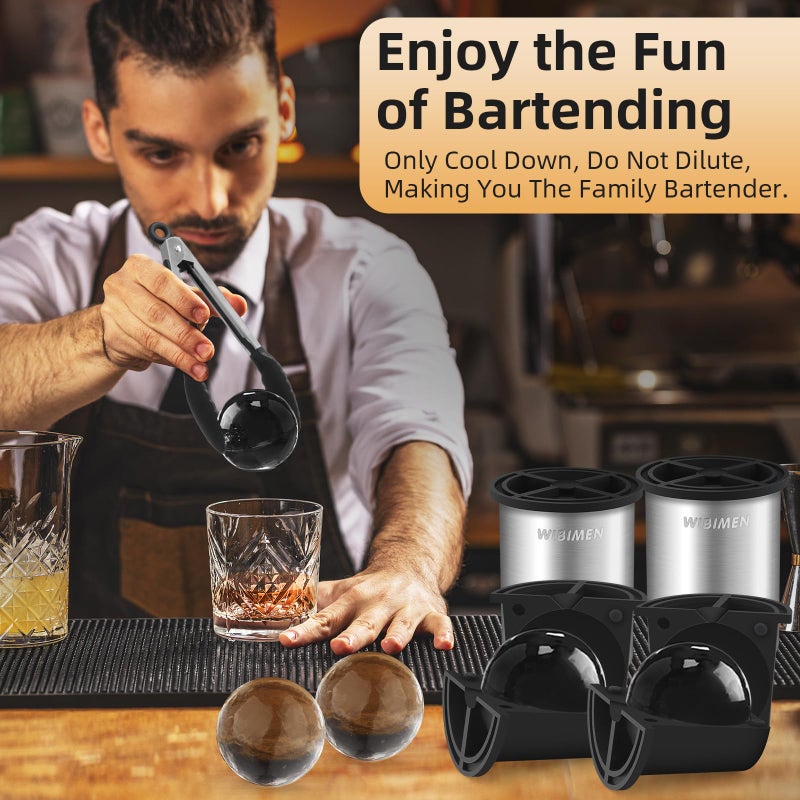 WIBIMEN Clear Ice Cube Maker - 2.5" Ball - Stainless Steel Clear Ice Maker - Compact Design - for Old Fashioned Whiskey Gifts, Cocktail, Bourbon - Image 3