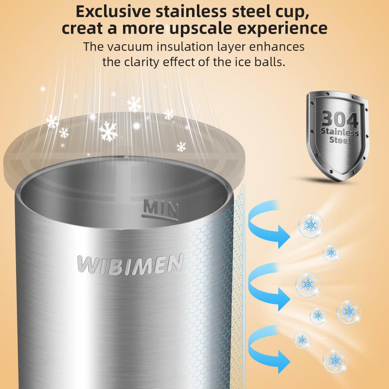 WIBIMEN Clear Ice Cube Maker - 2.5" Ball - Stainless Steel Clear Ice Maker - Compact Design - for Old Fashioned Whiskey Gifts, Cocktail, Bourbon - Image 4
