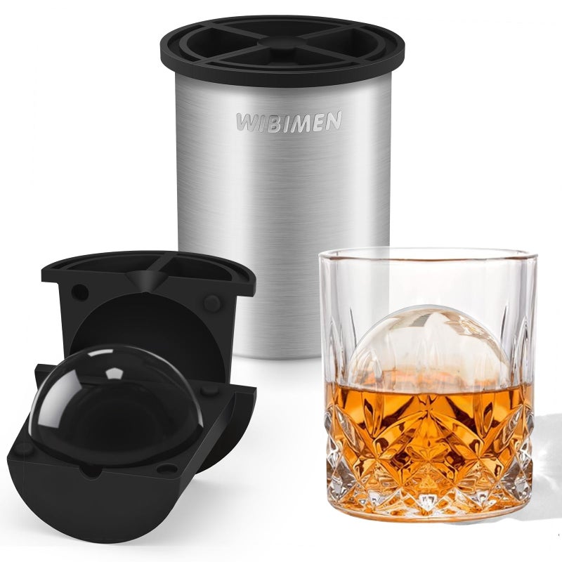 WIBIMEN Clear Ice Cube Maker - 2.5" Ball - Stainless Steel Clear Ice Maker - Compact Design - for Old Fashioned Whiskey Gifts, Cocktail, Bourbon - Image 1