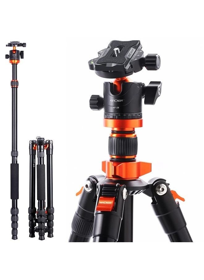 K&F Concept 68 inch /175cm Camera Tripods,Compact Travel Tripod with Monopod,10kg/22lbs Load Capacity 360° Panorama Ball Head Compatible with DSLR Cameras K255A4+BH-28L (TM2515M1)  - Image 1