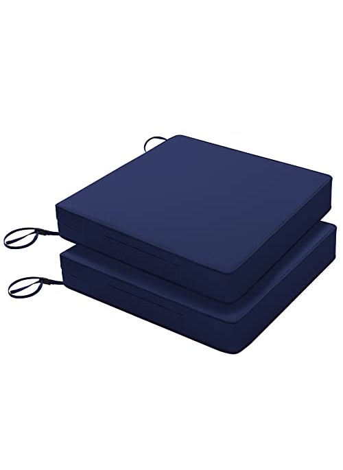 Favoyard Favoyard Patio Chair Cushions 19 x 19 x 3 Inch Waterproof Outdoor Seat Cushions for Patio Furniture 3Year Color Fastness Garden Sofa Couch Pads with Handle  Adjustable Straps Set of 2 Blue 