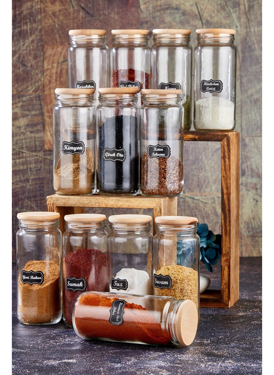 Fbz Home Labeled 12 Pieces 500 ml Glass Spice Jar Set with Wooden Lid  - Image 1