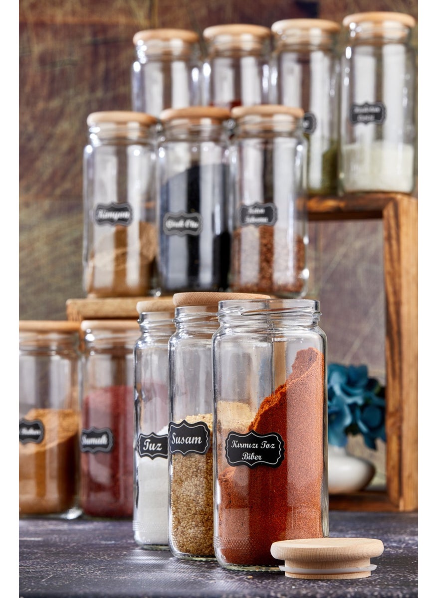 Fbz Home Labeled 12 Pieces 500 ml Glass Spice Jar Set with Wooden Lid  - Image 2