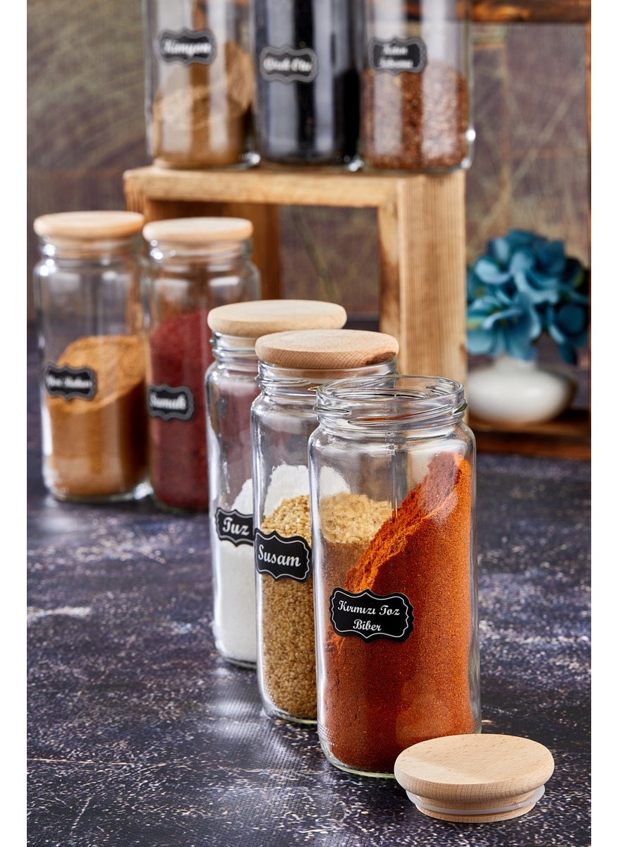 Fbz Home Labeled 12 Pieces 500 ml Glass Spice Jar Set with Wooden Lid  - Image 3