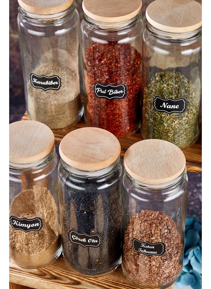 Fbz Home Labeled 12 Pieces 500 ml Glass Spice Jar Set with Wooden Lid  - Image 5