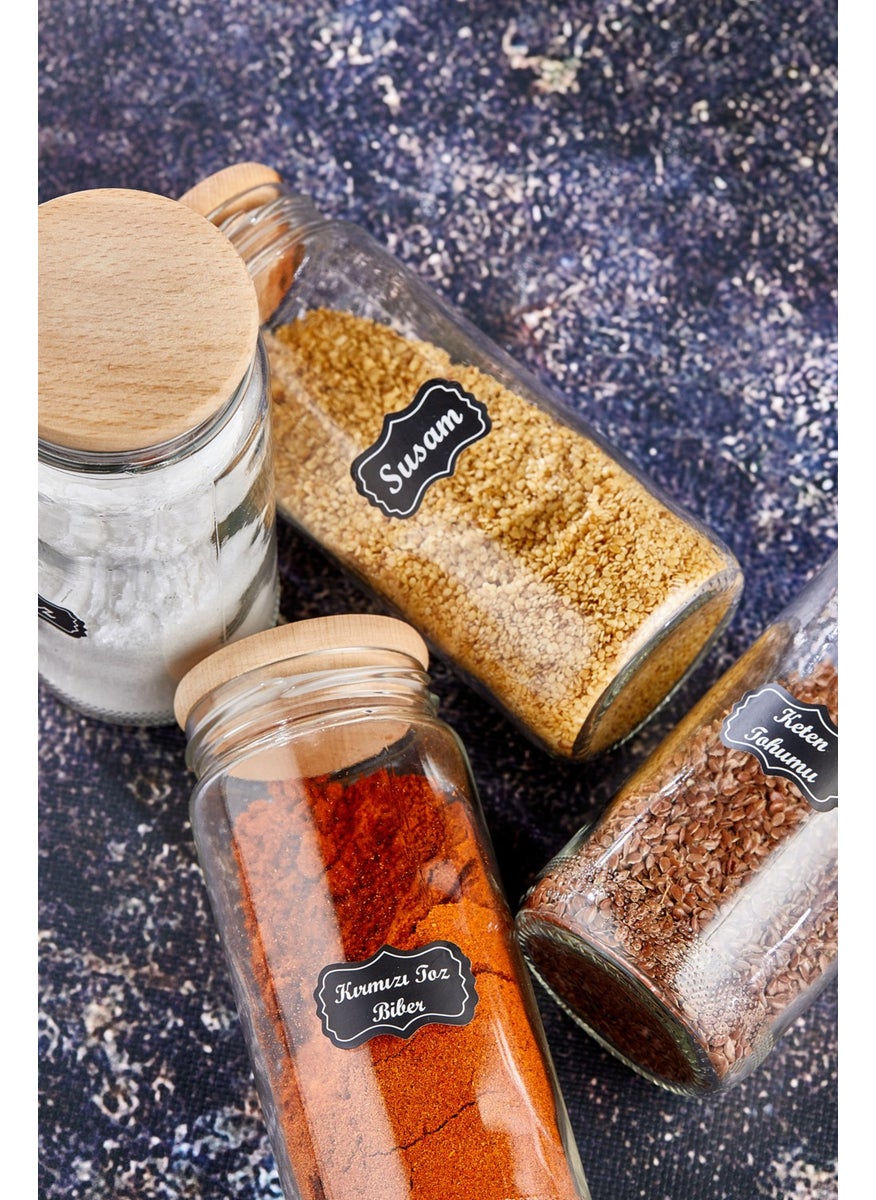 Fbz Home Labeled 12 Pieces 500 ml Glass Spice Jar Set with Wooden Lid  - Image 4