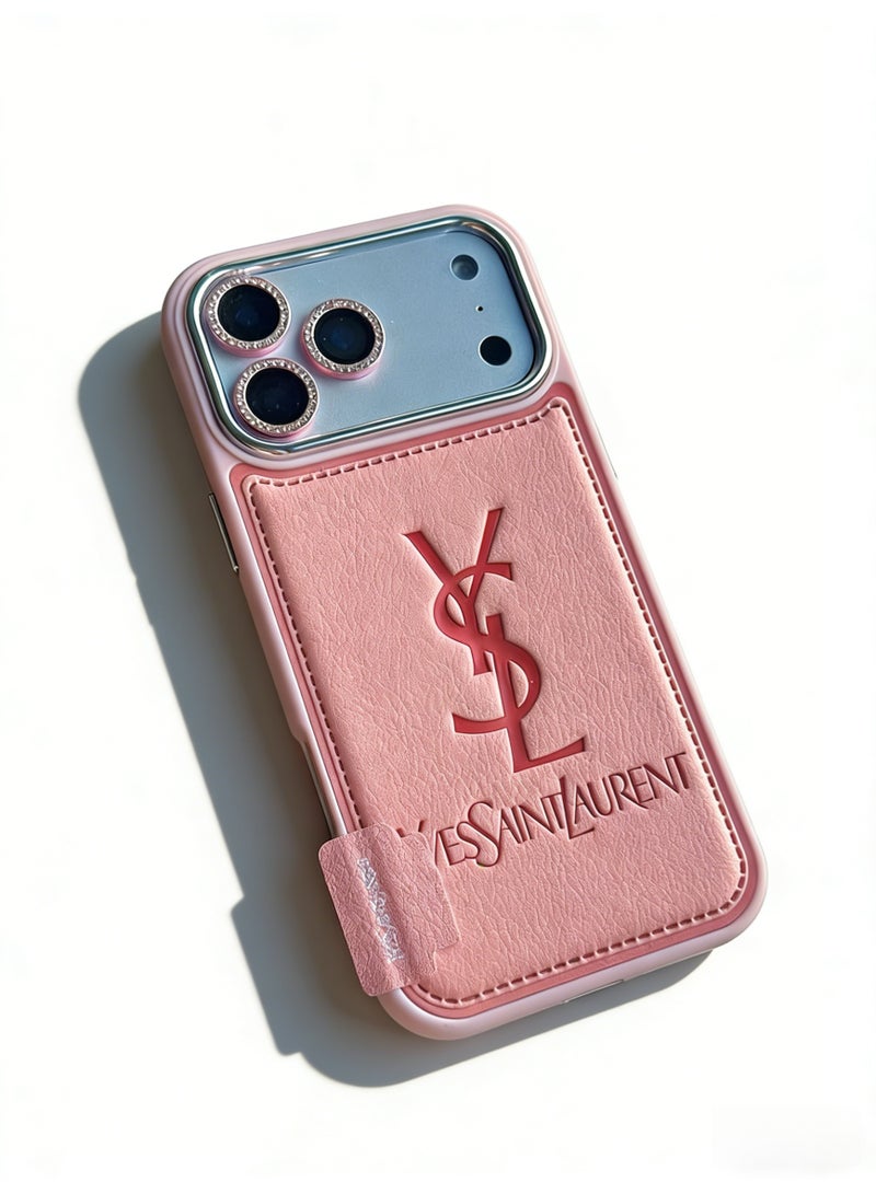 سانت لوران غطاء واقية من القشرة الوردية YSL مع فتحة بطاقة لـ iPhone 16-17 Pro Max - Image 2