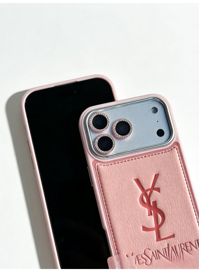 سانت لوران غطاء واقية من القشرة الوردية YSL مع فتحة بطاقة لـ iPhone 16-17 Pro Max - Image 3