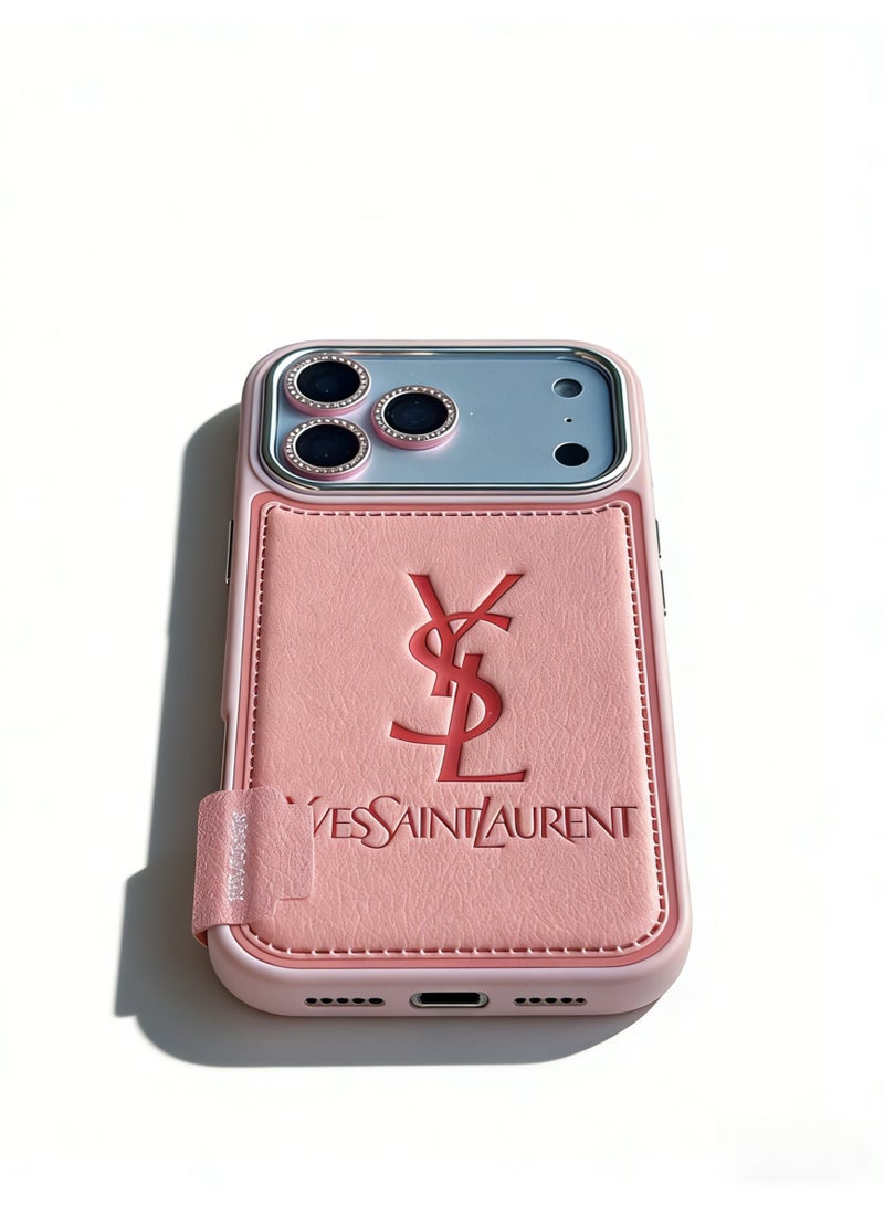 سانت لوران غطاء واقية من القشرة الوردية YSL مع فتحة بطاقة لـ iPhone 16-17 Pro Max - Image 4