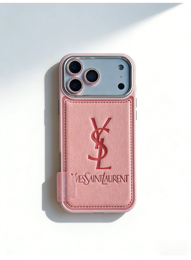 سانت لوران غطاء واقية من القشرة الوردية YSL مع فتحة بطاقة لـ iPhone 16-17 Pro Max - Image 5