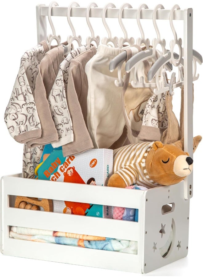 GiftAmaz White Wooden Baby Shower Crate Closet, Baby Storage Crate with Handle, Basket for Baby Shower Gifts, Welcome Gift Basket for Newborn Boys Girls, Pregnancy Gifts for New Parents - Image 1