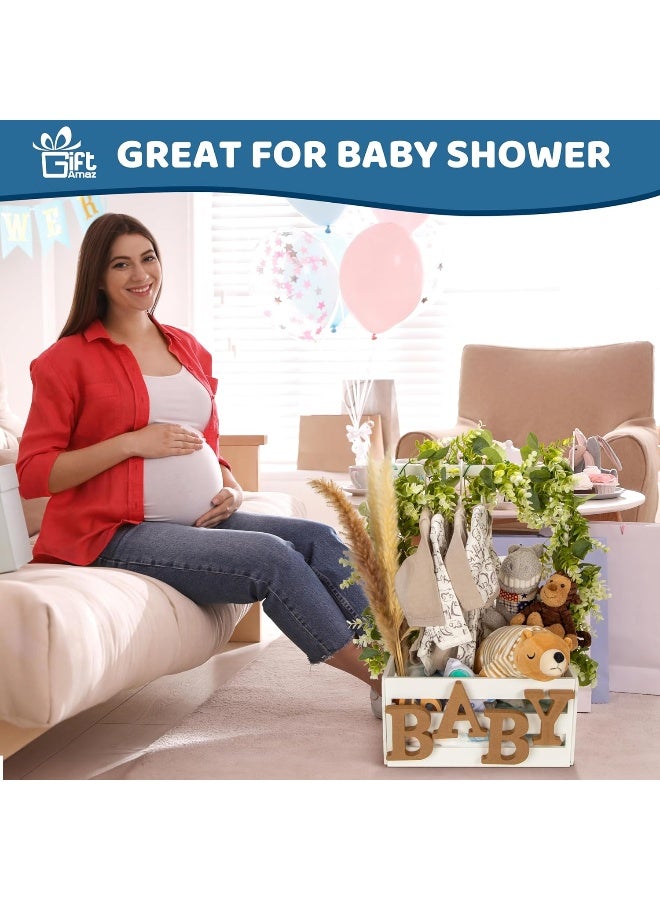 GiftAmaz White Wooden Baby Shower Crate Closet, Baby Storage Crate with Handle, Basket for Baby Shower Gifts, Welcome Gift Basket for Newborn Boys Girls, Pregnancy Gifts for New Parents - Image 2