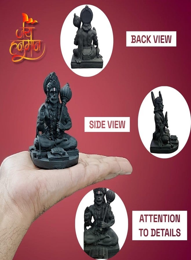 RIANZ Resin Hanuman Ji Idol for Car Dashboard, Home & Office Desk - Bajrang Bali Murti for Protection from Negative Energy, Good Luck, Success and Prosperity (Black), 9 cm - Image 2