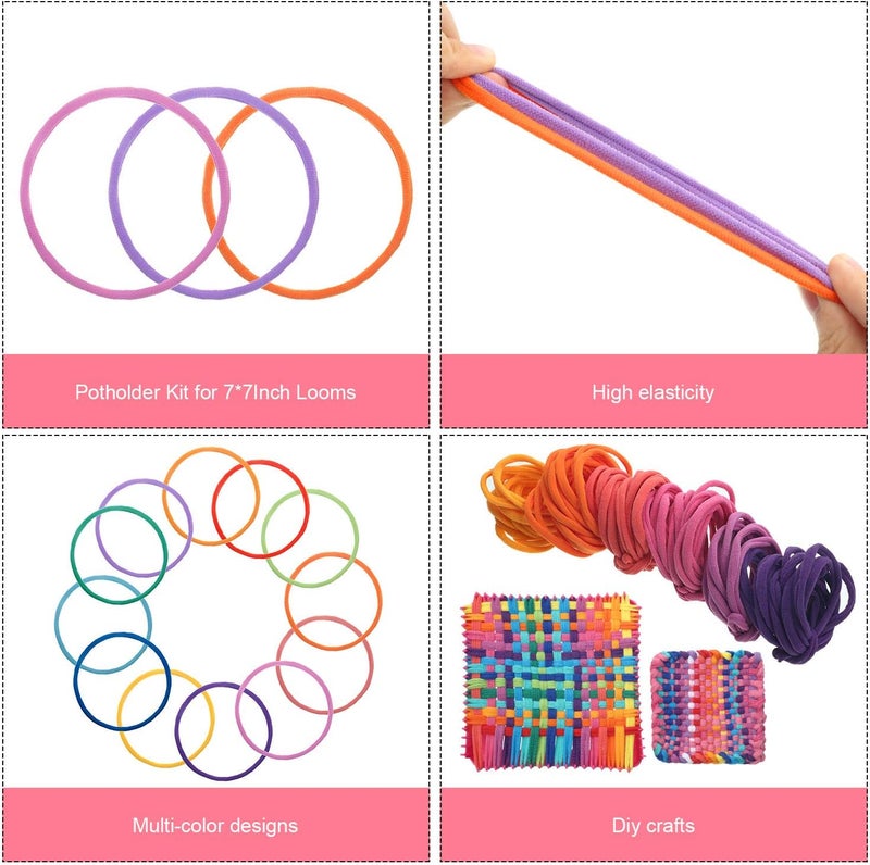 Shappy 96 Pcs Weaving Loom Loops 12 Colors 7 Inch Potholder Weaving Loops Rainbow Flexible Loom Kit Elastic for DIY Crafts - Image 3