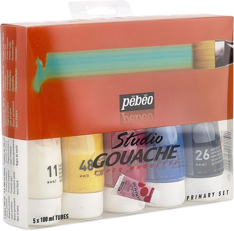 PEBEO Studio Gouache Primary Set - 5 Assorted 100ml Tubes - Image 1