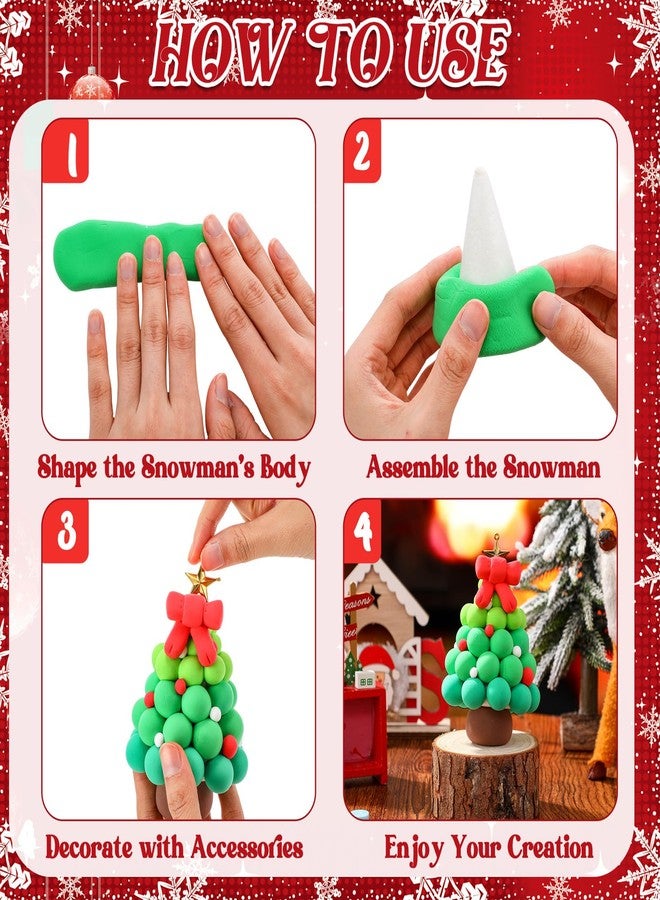 Soulchen 90 Pcs Christmas DIY Craft Clay Kit Christmas Dough Set Creative Snowman Xmas Tree Gingerbread Man Air Dry Modeling Clay Crafts for Indoor Decorations Holiday Party Favor Supplies - Image 4