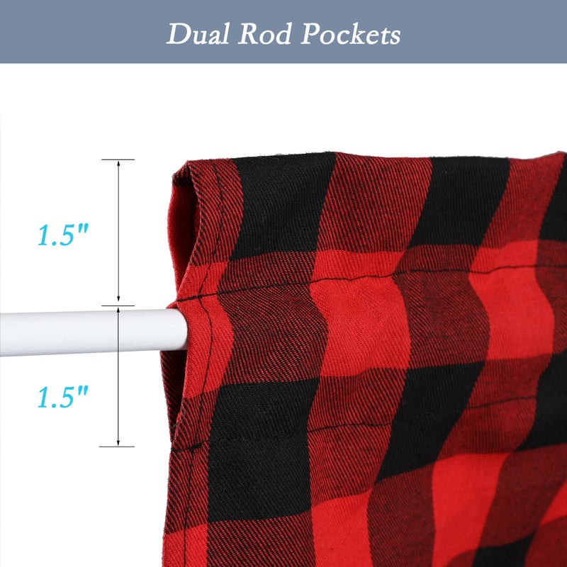 Moslovstar 2 Pcs French Door Curtains Buffalo Plaid Sidelight Curtains Rod Pocket Front Door Window Curtains Panels with Bonus Tiebacks  Red and Black  25 x 72 Inch - Image 5