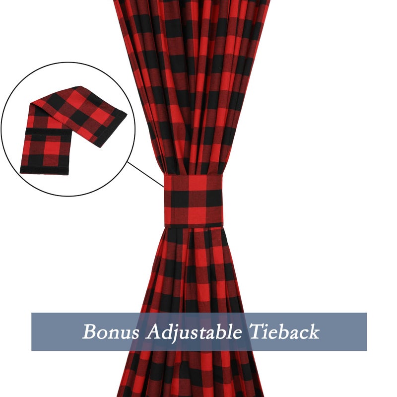 Moslovstar 2 Pcs French Door Curtains Buffalo Plaid Sidelight Curtains Rod Pocket Front Door Window Curtains Panels with Bonus Tiebacks  Red and Black  25 x 72 Inch - Image 4