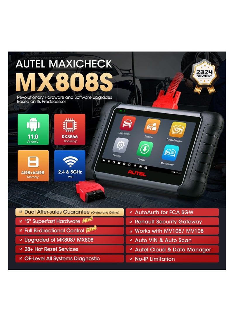 Autel - Autel Maxicheck MX808S OBD2 Car Computer Scanner Android OS 11 3000 Plus Bidirectional Diagnostic Tool Maxicom Mk808S 28 Plus Reset - Image 1