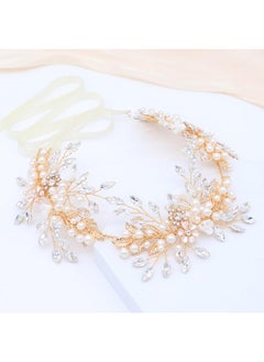 Oriamour Bridal Headpieces For Women Handmade Wedding Headbands For Bride Hair Accessories Flowerleaf Bridal Headband Wedding Hair Piece With Pearls (Gold)  - Image 1