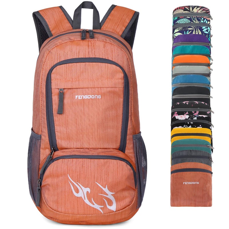 FENGDONG 35L Lightweight Foldable Waterproof Packable Travel Small Hiking Backpack Daypack for men women Dark Orange - Image 1