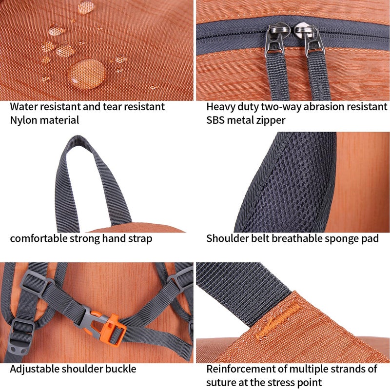 FENGDONG 35L Lightweight Foldable Waterproof Packable Travel Small Hiking Backpack Daypack for men women Dark Orange - Image 4